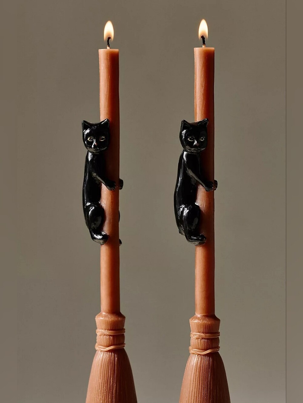 Anthropologie Cat on a Broom Shaped Wax Taper Candles, Set of 2